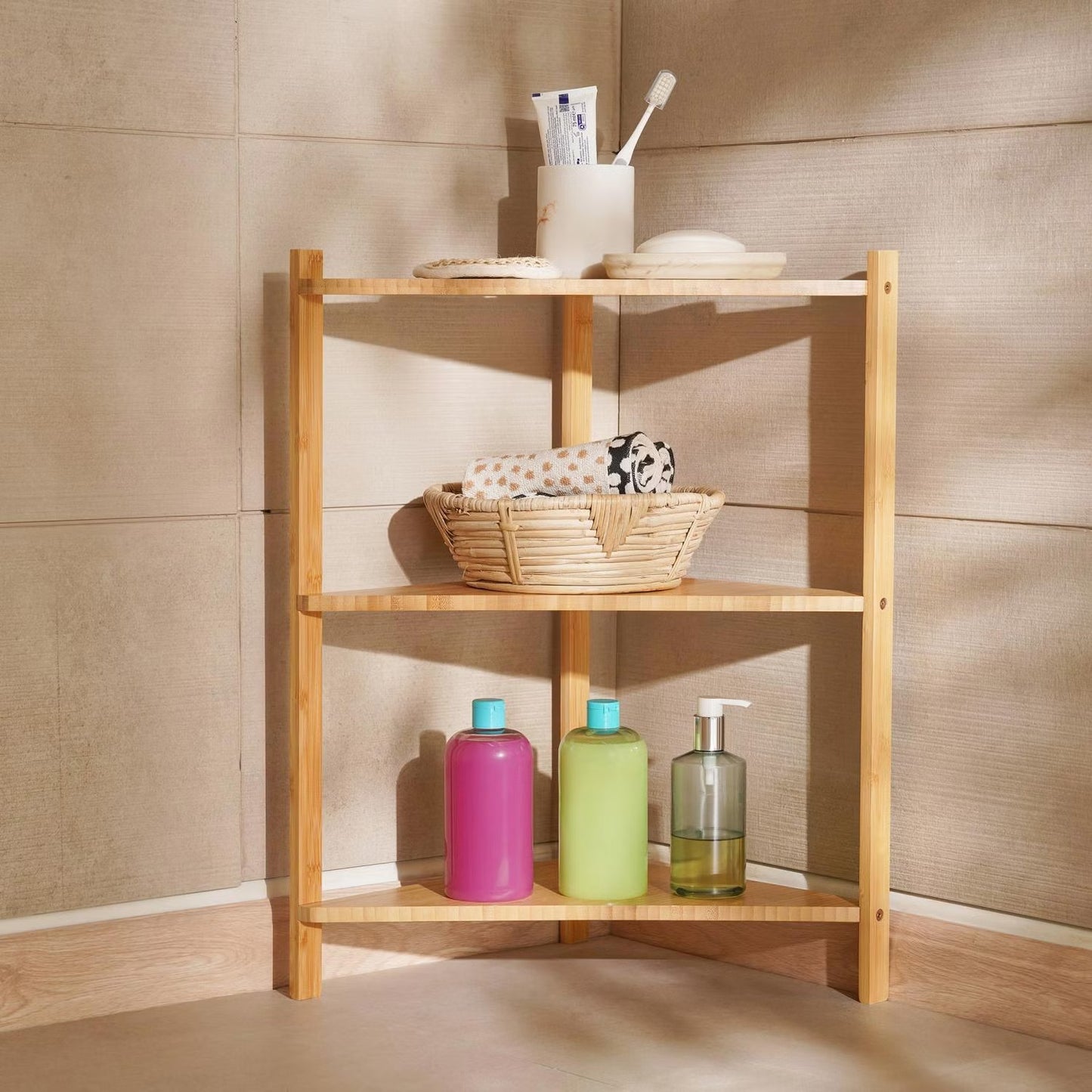 Bamboo 3-Tier Corner Shelf Unit, 34x34x60cm