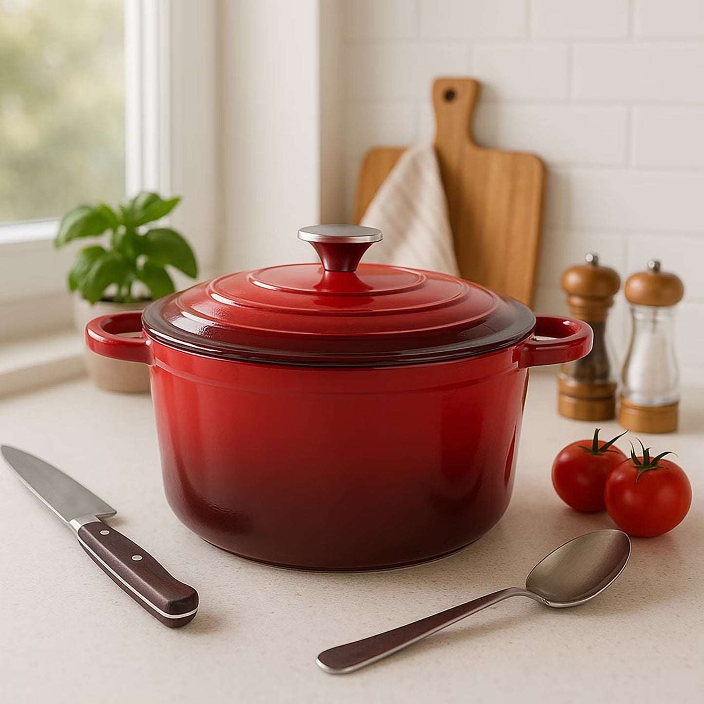 Red Enameled Cast Iron Cooking Pot, 4L