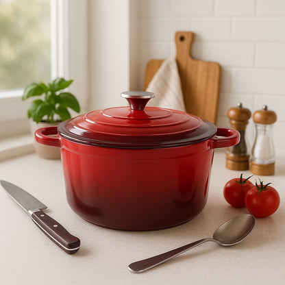 Red Enameled Cast Iron Cooking Pot, 4L