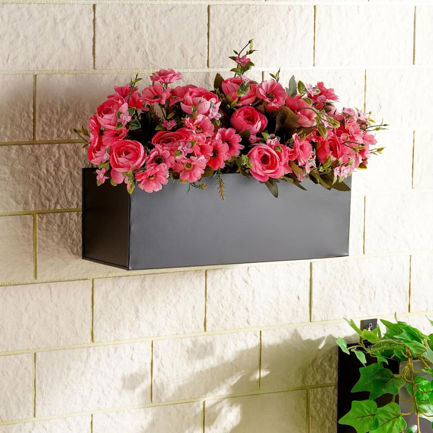 Black Wall Mounted Planter, 51x16x19cm