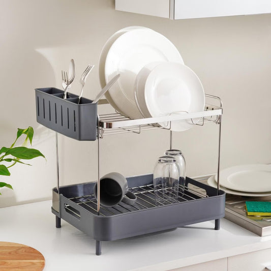 2-Tier Stainless Steel Dish Rack – 47x32x39cm (Silver)