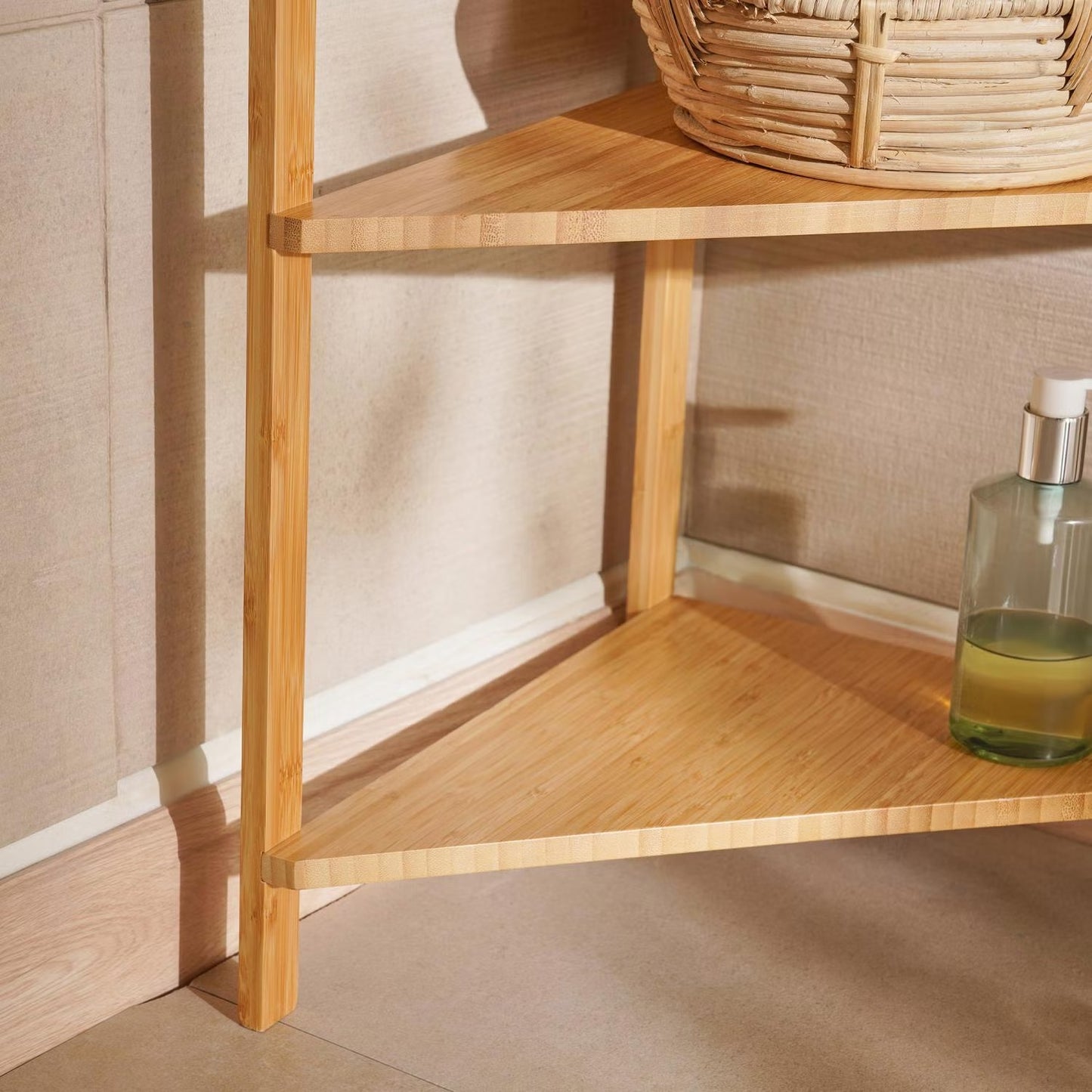 Bamboo 3-Tier Corner Shelf Unit, 34x34x60cm