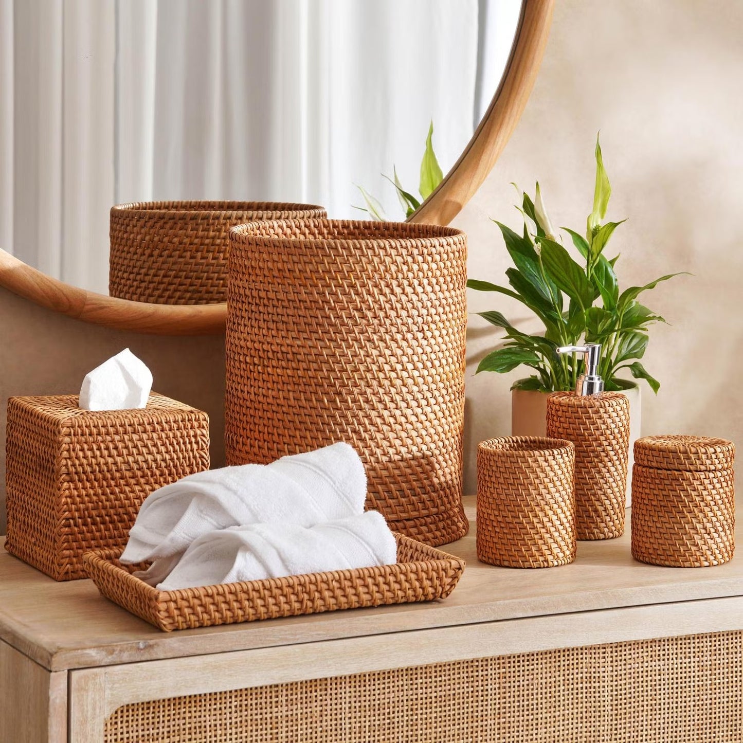 Rattan Waste Bin, 23x23x30cm