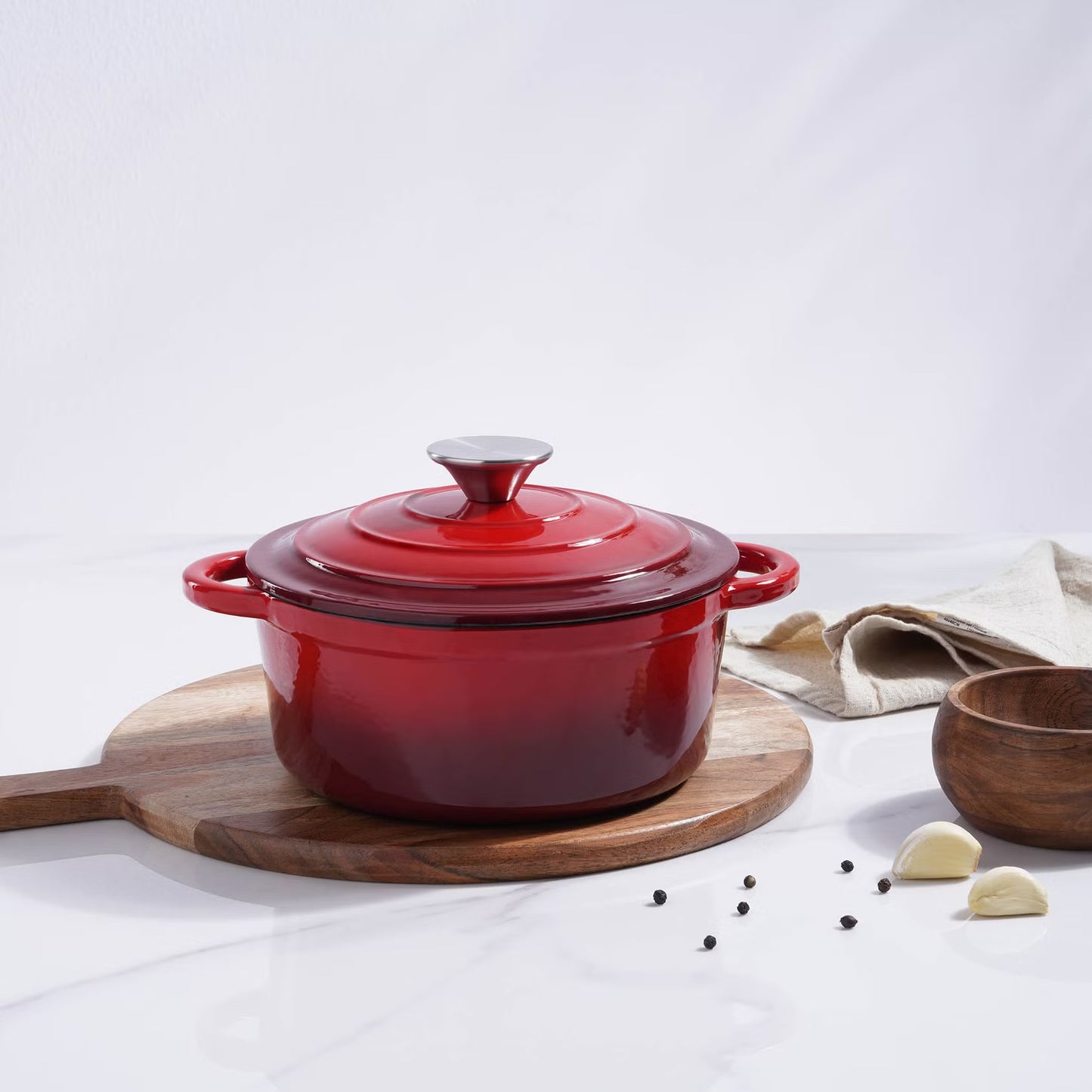 Red Enameled Cast Iron Cooking Pot, 4L