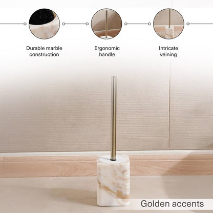 Beige Marble Toilet Brush Holder with Brush, 9.5x9.5x13cm