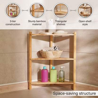 Bamboo 3-Tier Corner Shelf Unit, 34x34x60cm