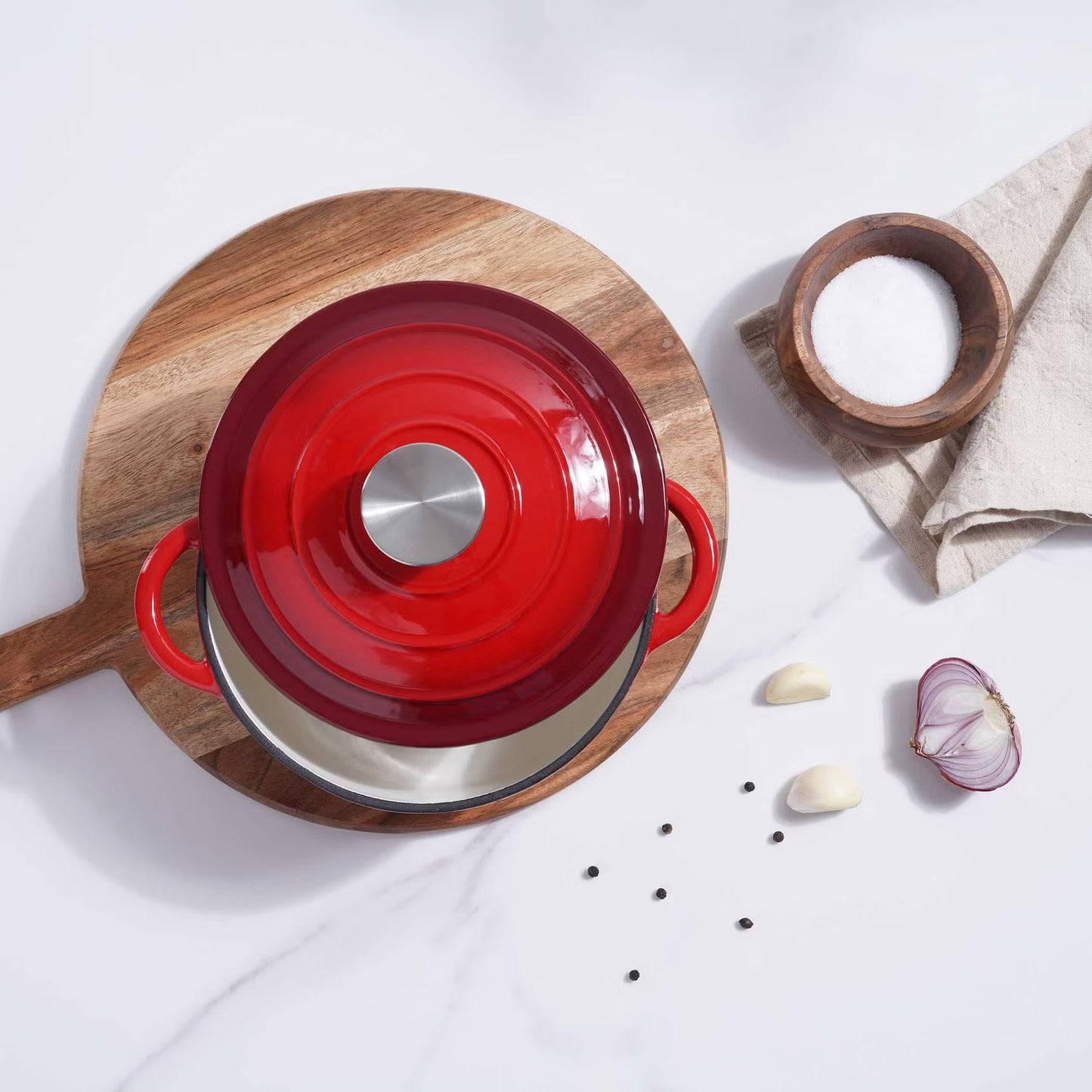 Red Enameled Cast Iron Cooking Pot, 4L