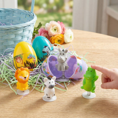 Pop-Up Zoo Animal Toys in Colorful Easter Eggs, 12-Piece Set