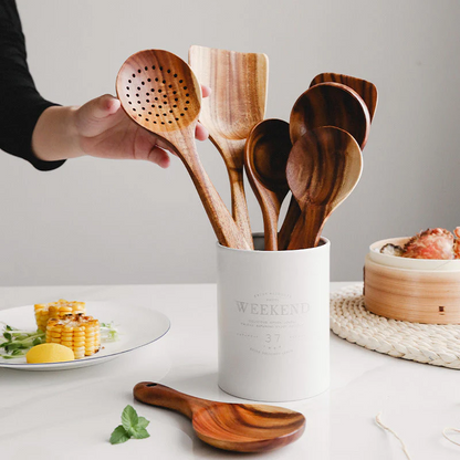 Wooden Kitchen Utensil Set with Heat-Resistant Teak and Non-Stick Safe Design