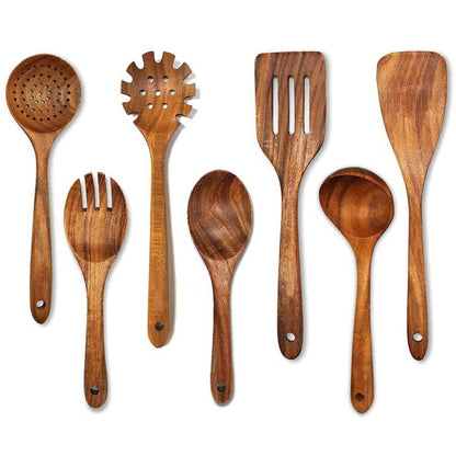 Wooden Kitchen Utensil Set with Heat-Resistant Teak and Non-Stick Safe Design