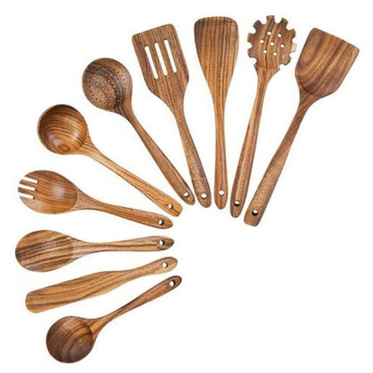 Wooden Kitchen Utensil Set with Heat-Resistant Teak and Non-Stick Safe Design