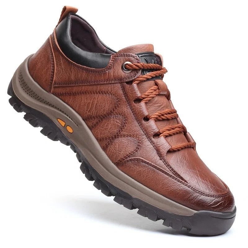 Men's Waterproof Leather Shoes with Three-Arch Support and Breathable Lining