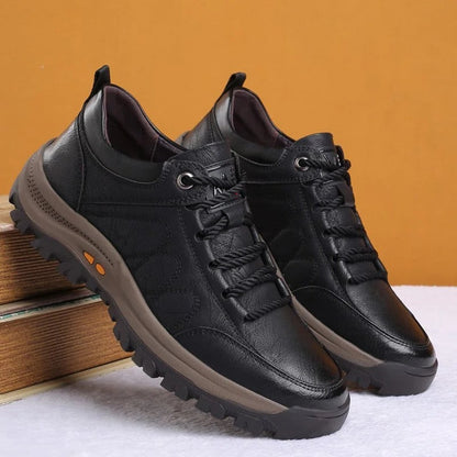 Men's Waterproof Leather Shoes with Three-Arch Support and Ergonomic Insoles