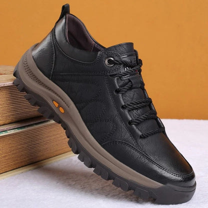 Men's Waterproof Leather Shoes with Three-Arch Support and Ergonomic Insoles