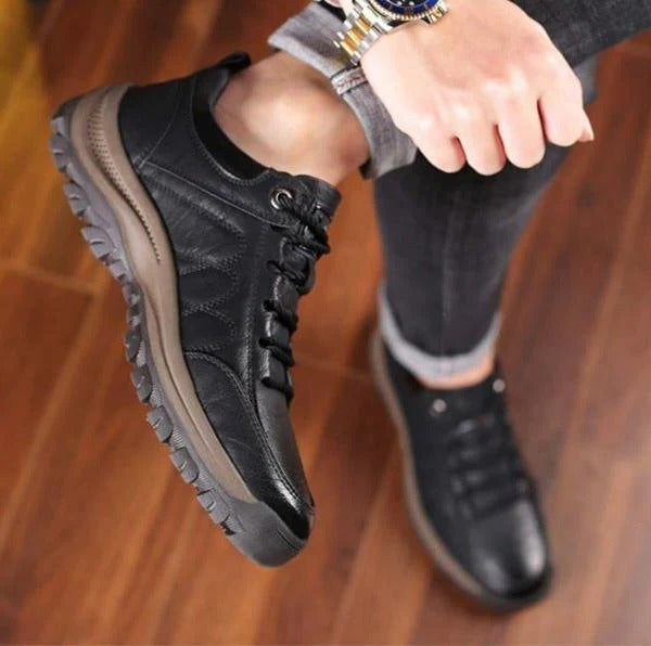 Men's Waterproof Leather Shoes with Three-Arch Support and Ergonomic Insoles