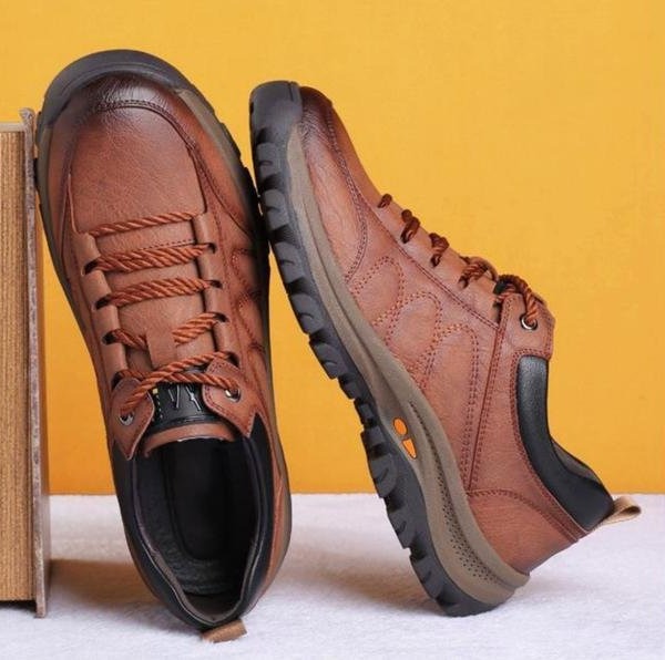 Men's Waterproof Leather Shoes with Three-Arch Support and Ergonomic Insoles