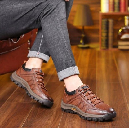 Men's Waterproof Leather Shoes with Three-Arch Support and Ergonomic Insoles