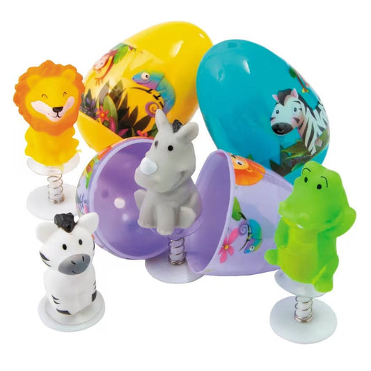 Pop-Up Zoo Animal Toys in Colorful Easter Eggs, 12-Piece Set